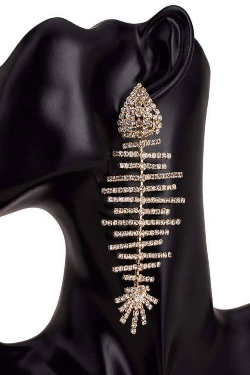 Long Bone Rhinestone Statement Drop Earrings - TGC Boutique - Earrings