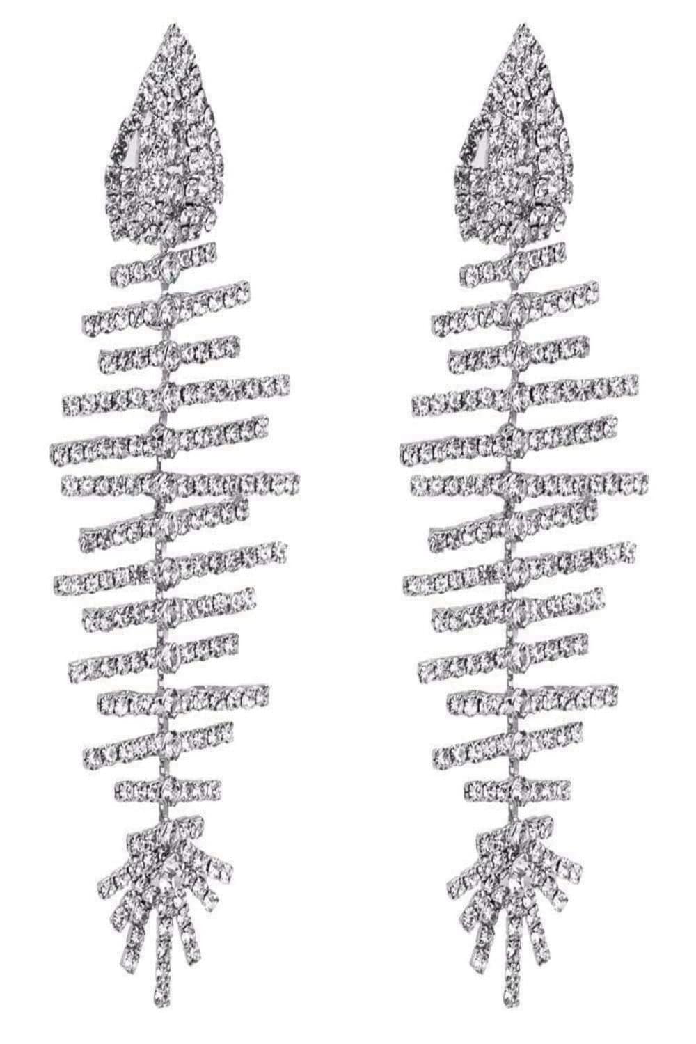 Long Bone Rhinestone Statement Drop Earrings - TGC Boutique - Earrings