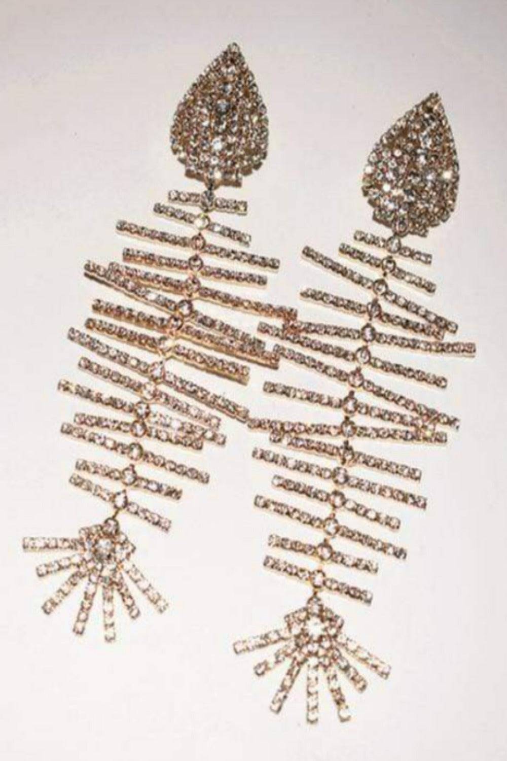 Long Bone Rhinestone Statement Drop Earrings - TGC Boutique - Earrings