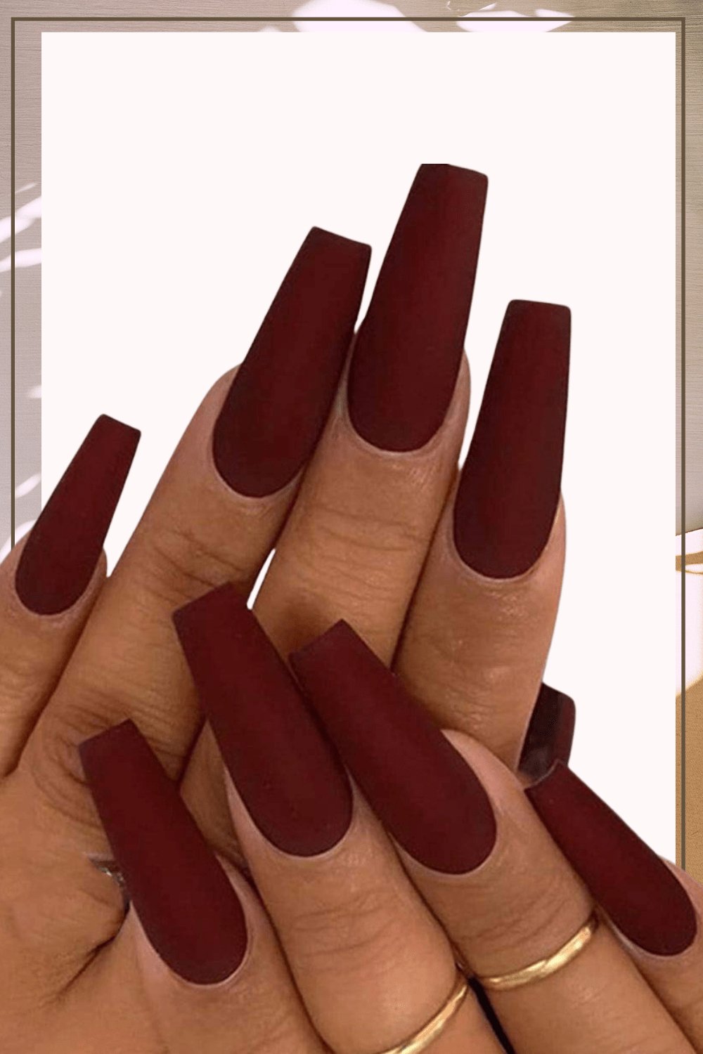 Long Coffin Tip Matte Glue On Red Nails - Dark Wine Red Nail Kit - TGC Boutique - Press On Nails