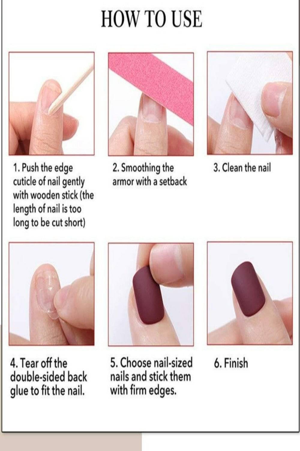 Long Coffin Tip Matte Glue On Red Nails - Dark Wine Red Nail Kit - TGC Boutique - Press On Nails