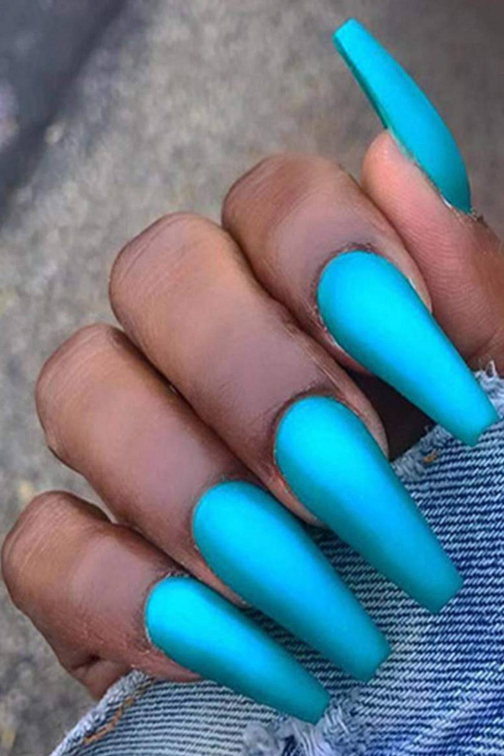 Long Matte Neon Blue Coffin Tip Press On Nails Kit - TGC Boutique - Press On Nails