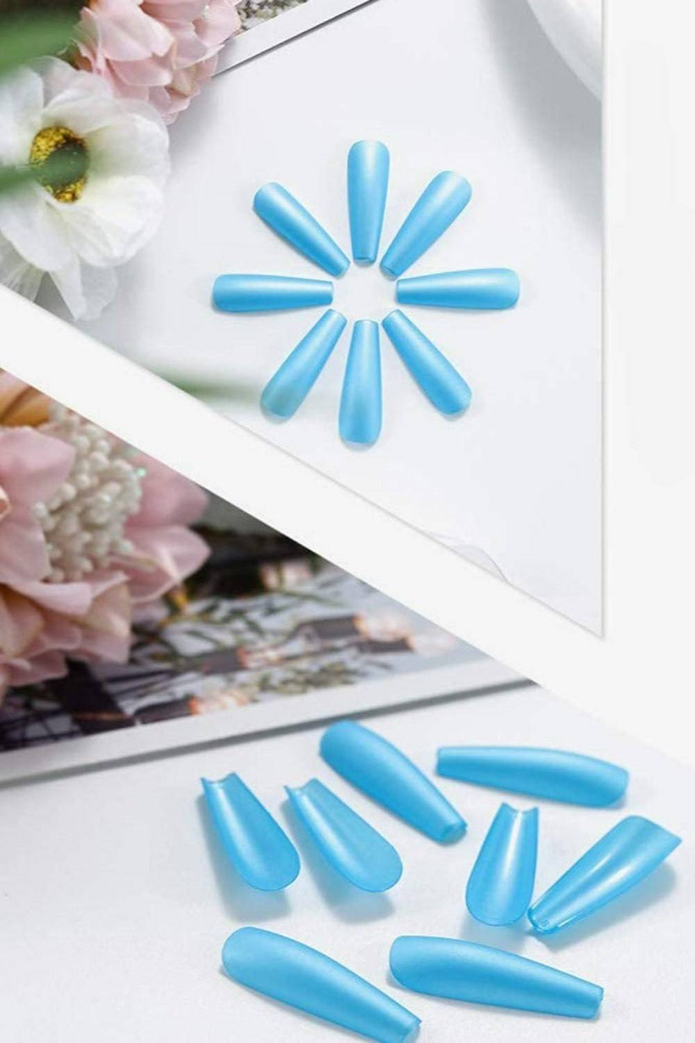 Long Matte Neon Blue Coffin Tip Press On Nails Kit - TGC Boutique - Press On Nails