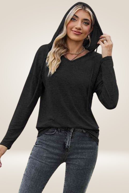 Long Sleeve Black Hooded Pullover Shirt - TGC Boutique - T Shirt