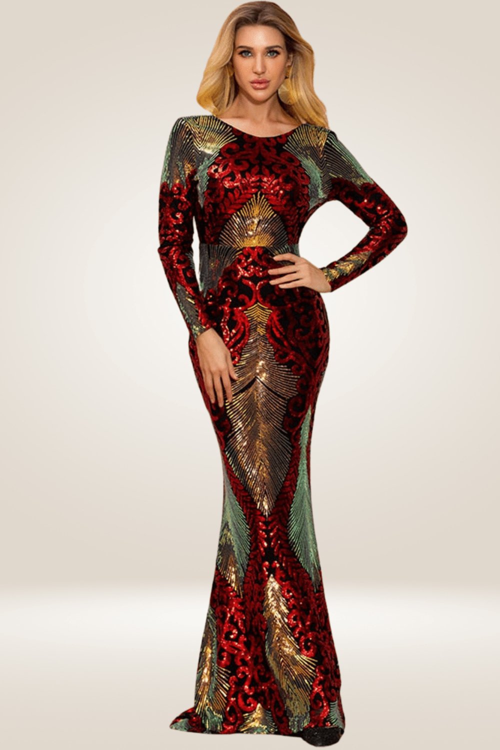 Long sleeve Red Sequin Dress - TGC Boutique - Red Maxi Dress
