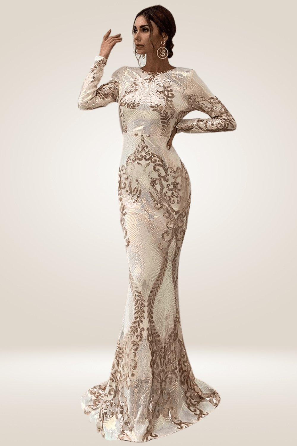 Long Sleeve White Sequin Dress - TGC Boutique - White Maxi Dress