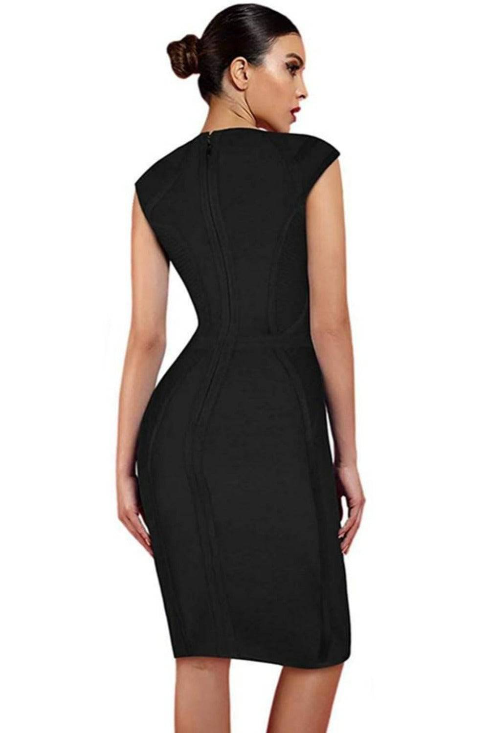 Loren Runway Elegant Short Sleeve Striped Bandage Dress - Black - TGC Boutique - Black Bodycon Dress
