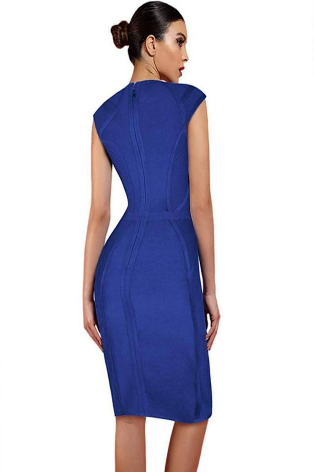 Loren Runway Elegant Short Sleeve Striped Bandage Dress - Royal Blue - TGC Boutique - Bodycon Dress