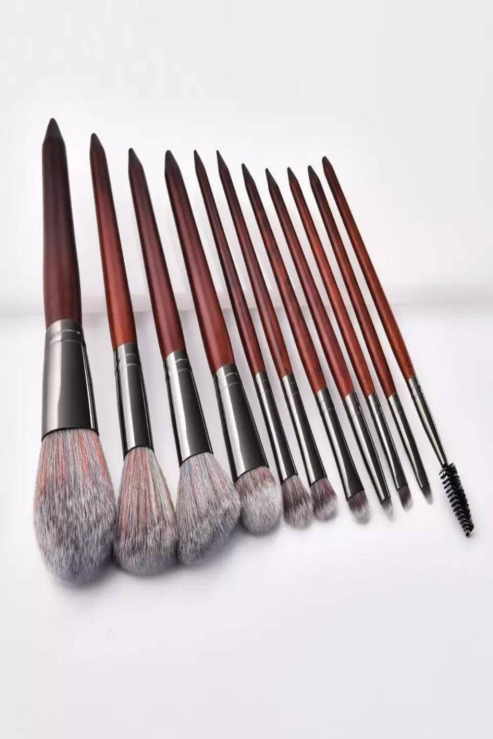 Luxe Brown Wooden Professional Makeup Brush Set - 11 Pcs - TGC Boutique - Makeup Brushes