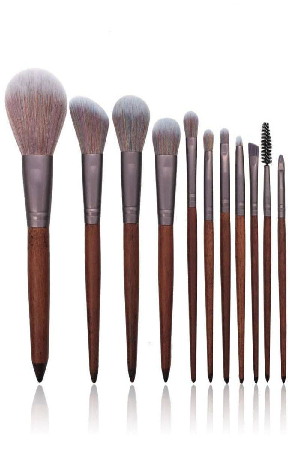 Luxe Brown Wooden Professional Makeup Brush Set - 11 Pcs - TGC Boutique - Makeup Brushes