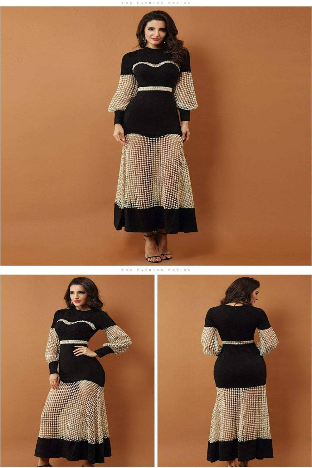 Luxury Gown Black Lace Hollow Out Mesh Dress - TGC Boutique -