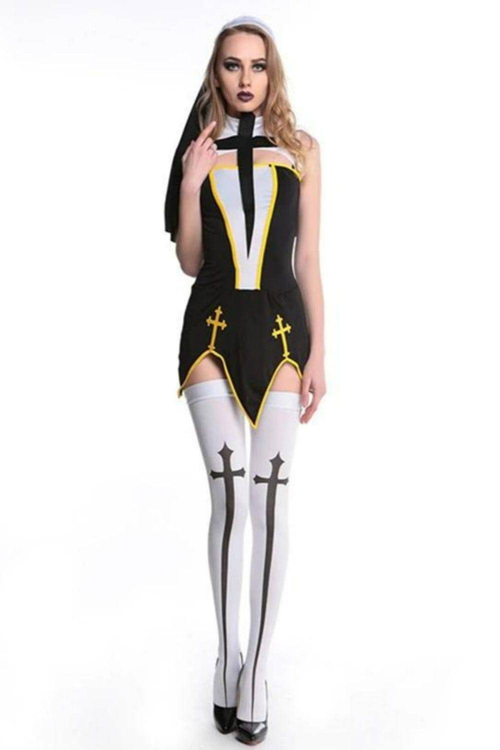Make Him Confess Sexy Nun Cosplay Costume Dress - Black, S - 3XL - TGC Boutique - Nun Costume
