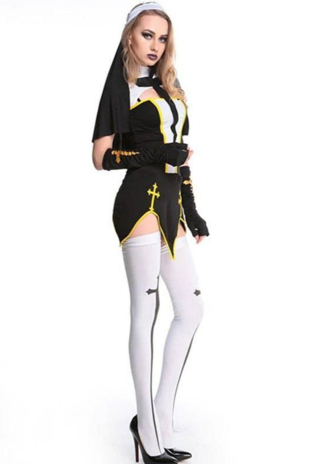 Make Him Confess Sexy Nun Cosplay Costume Dress - Black, S - 3XL - TGC Boutique - Nun Costume