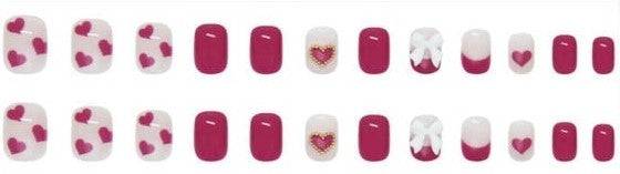 Maroon Press On Nails Heart Glossy Coffin Crystal Nail Kit - TGC Boutique - Press On Nails