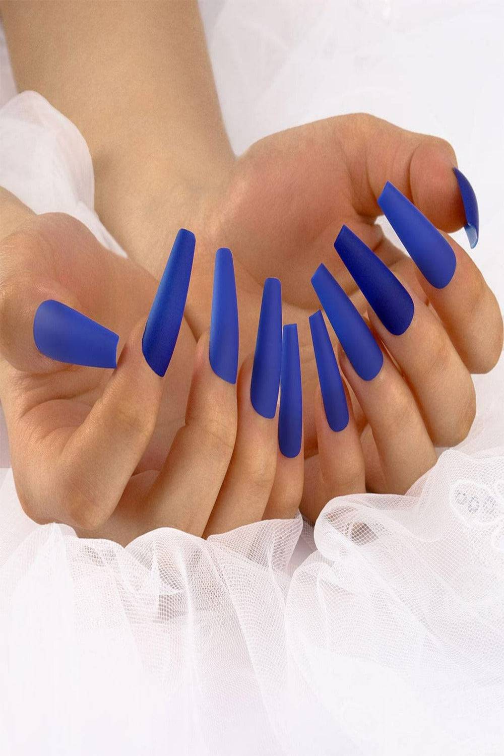 Matte Coffin Tip Blue Press On Nails - TGC Boutique - Press On Nails