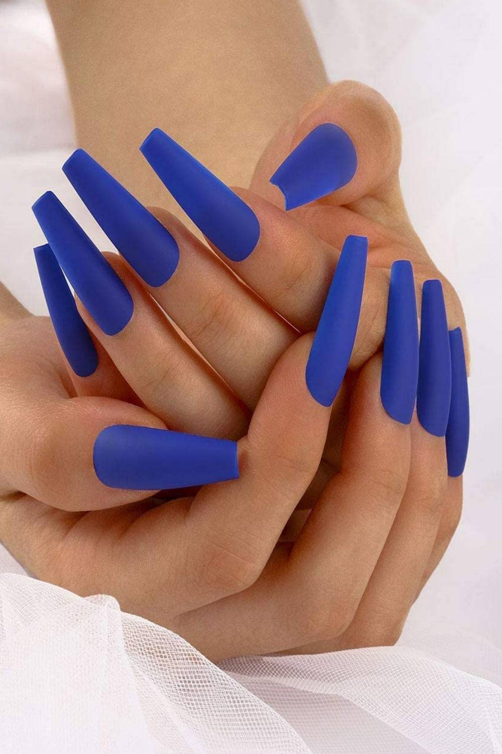 Matte Coffin Tip Blue Press On Nails - TGC Boutique - Press On Nails