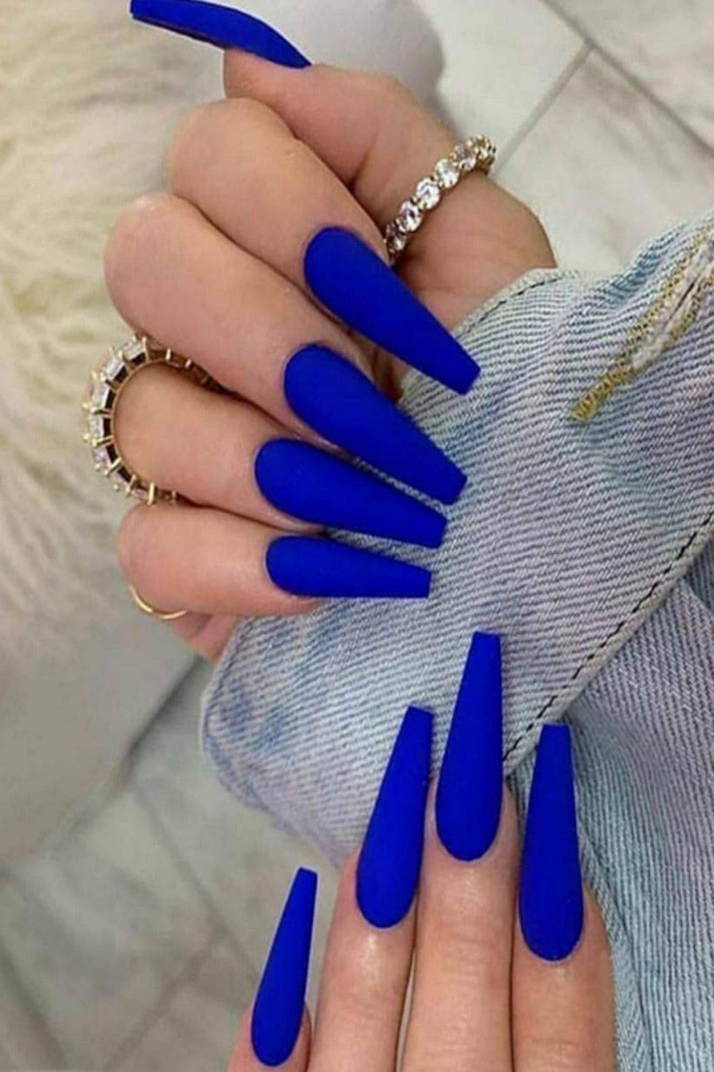 Matte Coffin Tip Blue Press On Nails - TGC Boutique - Press On Nails