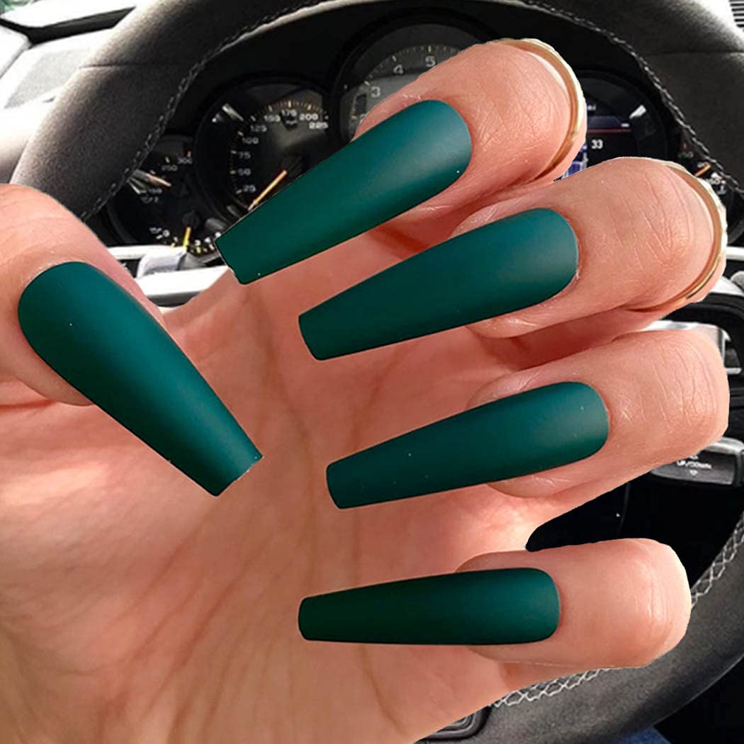 Matte Green Coffin Tip Press On Nails Kit - TGC Boutique - Press On Nails