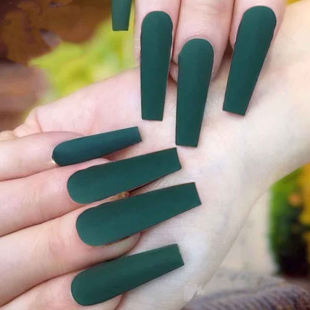 Matte Green Coffin Tip Press On Nails Kit - TGC Boutique - Press On Nails
