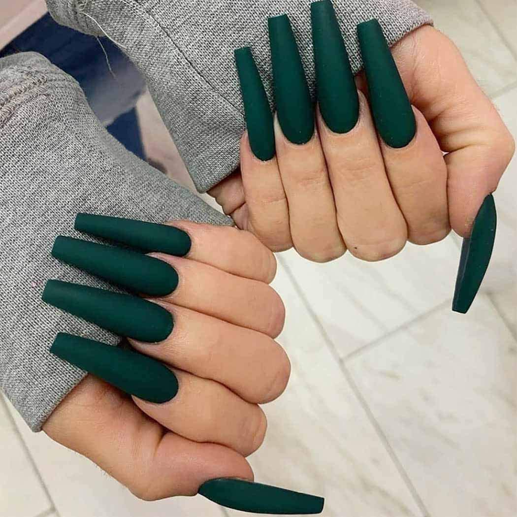 Matte Green Coffin Tip Press On Nails Kit - TGC Boutique - Press On Nails