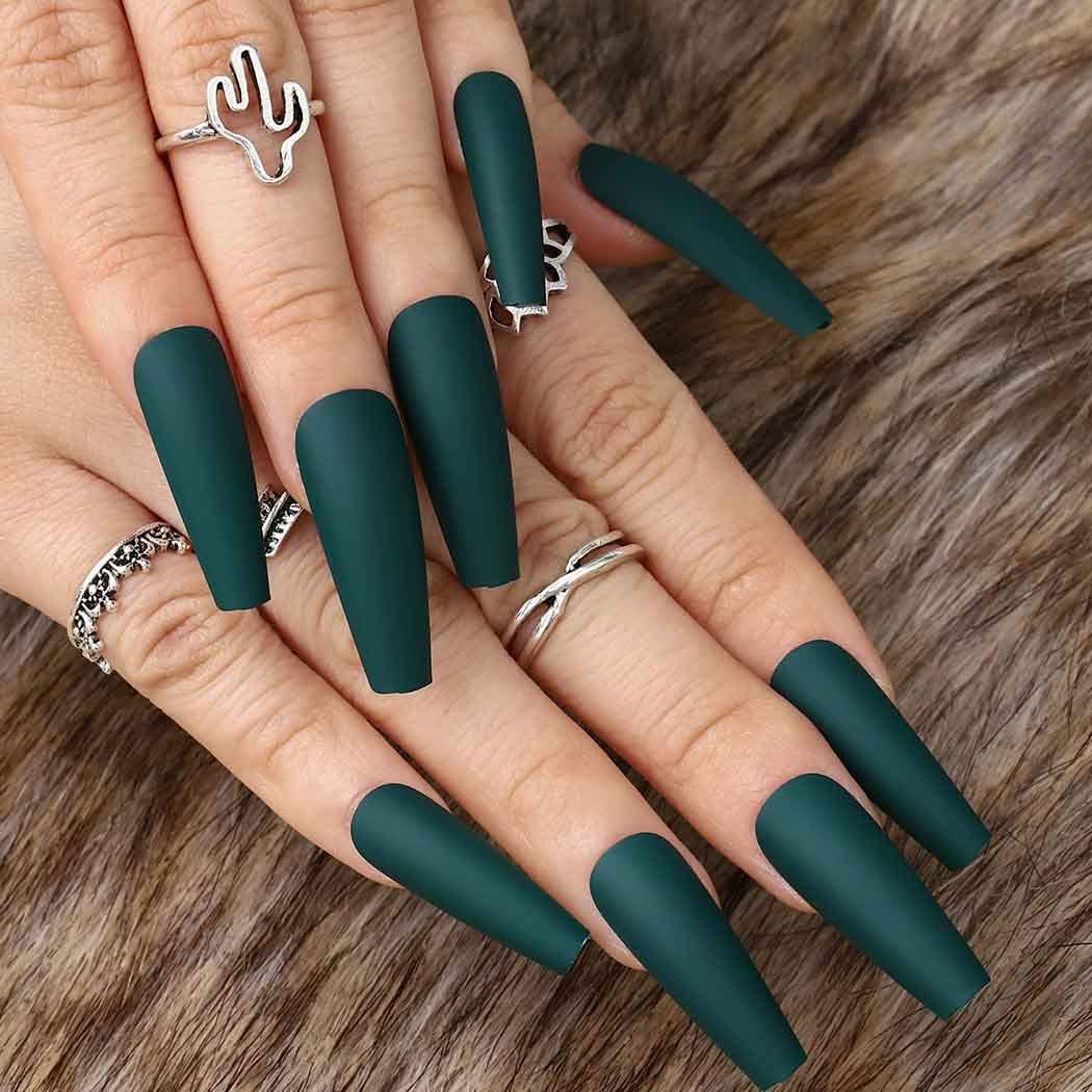 Matte Green Coffin Tip Press On Nails Kit - TGC Boutique - Press On Nails