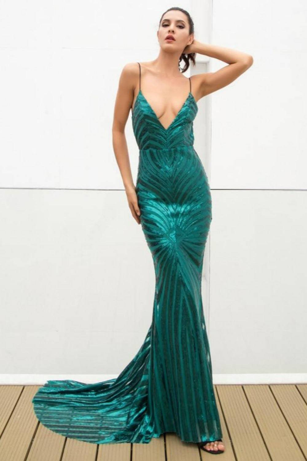 Mermaid Geometric Sequins Long Bridesmaid Dress - Green - TGC Boutique - Bodycon Dress