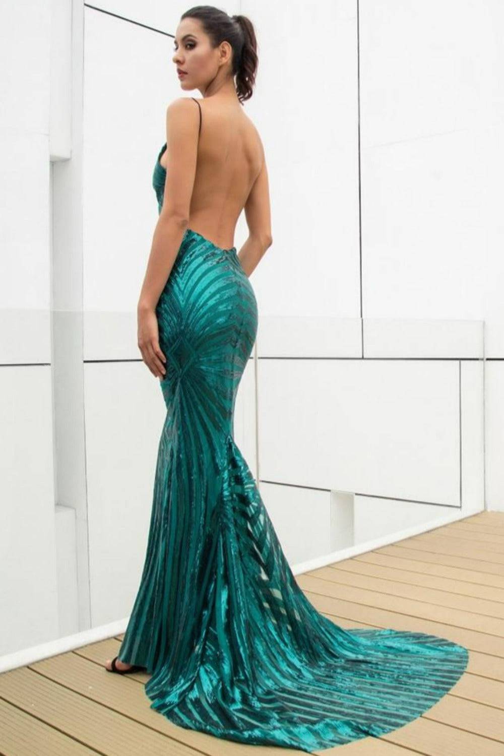 Mermaid Geometric Sequins Long Bridesmaid Dress - Green - TGC Boutique - Bodycon Dress