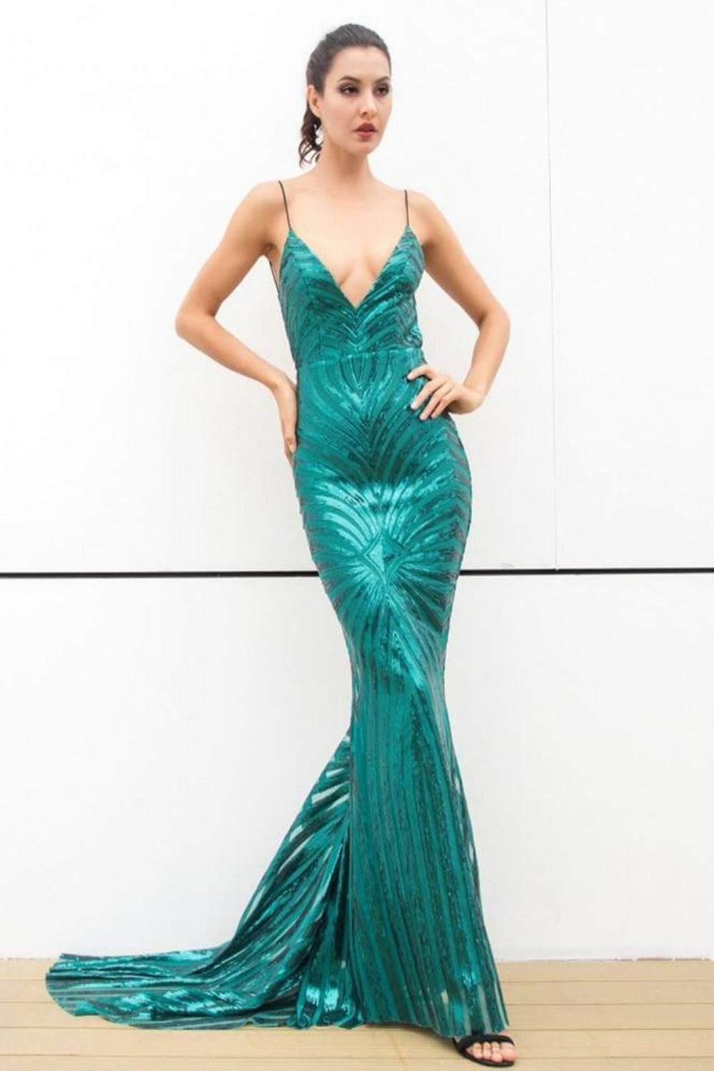 Mermaid Geometric Sequins Long Bridesmaid Dress - Green - TGC Boutique - Bodycon Dress
