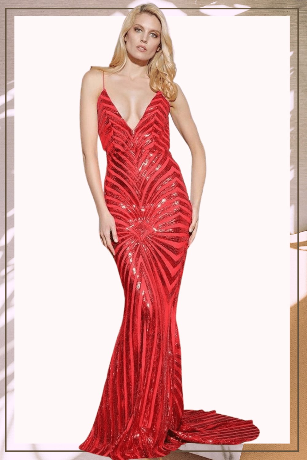 Mermaid Geometric Sequins Long Bridesmaid Dress - Red - TGC Boutique - Red Sequin Dress