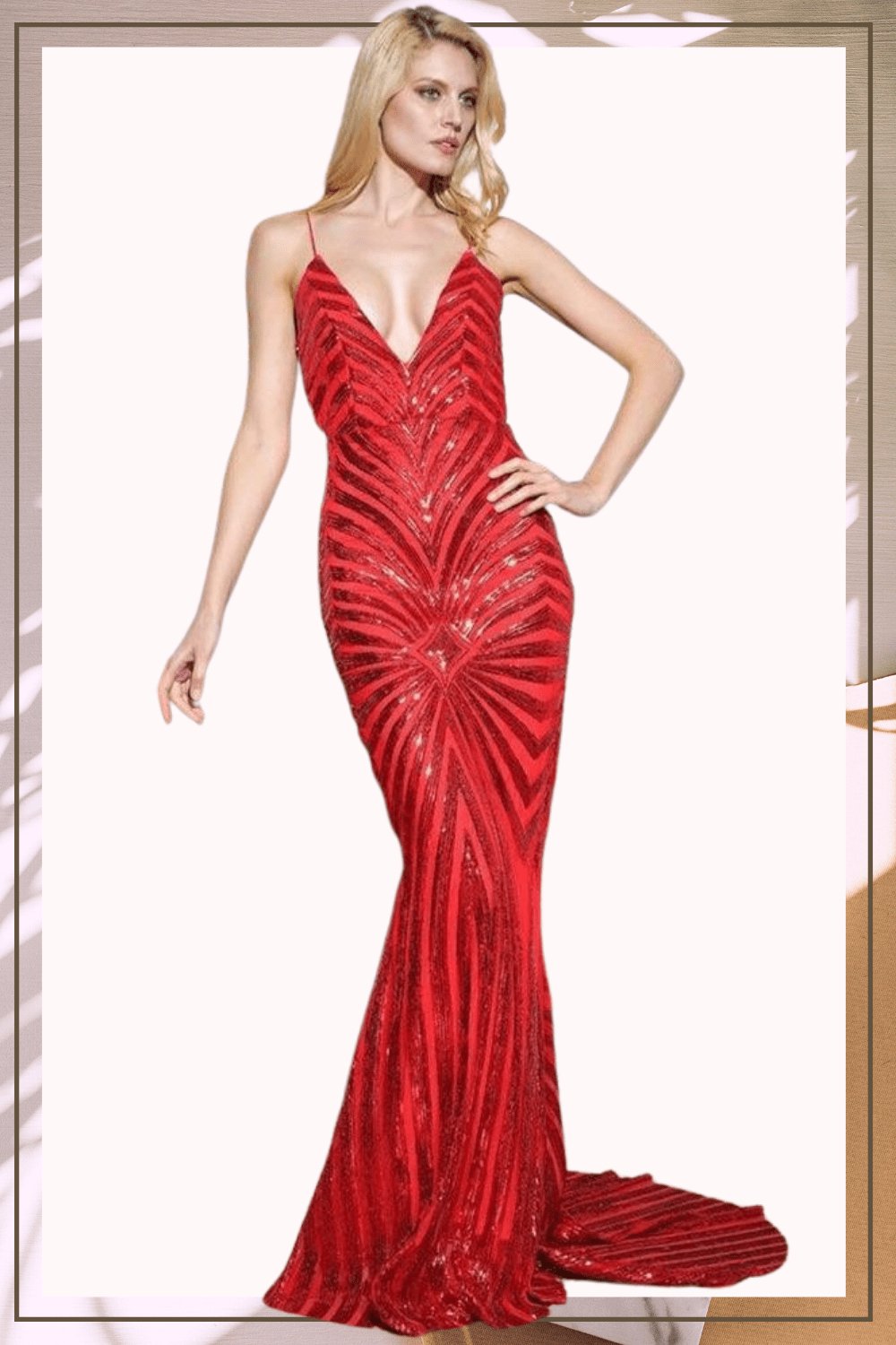 Mermaid Geometric Sequins Long Bridesmaid Dress - Red - TGC Boutique - Red Sequin Dress