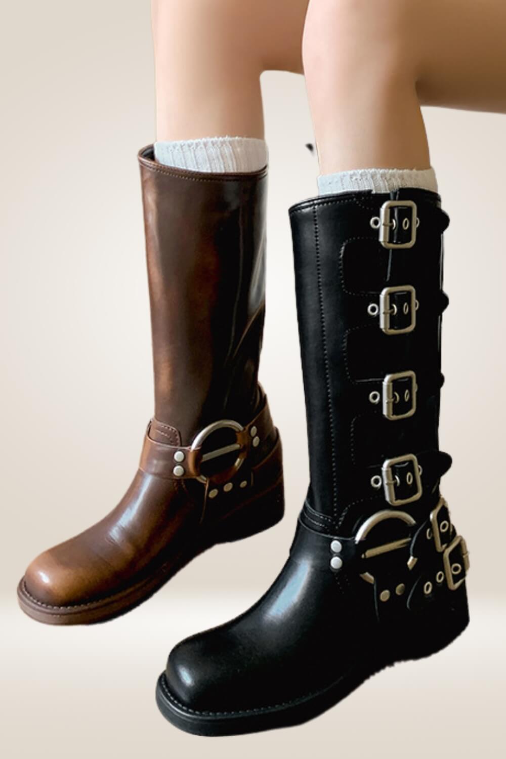 Mid Calf Black Buckle Boots - TGC Boutique - Boots