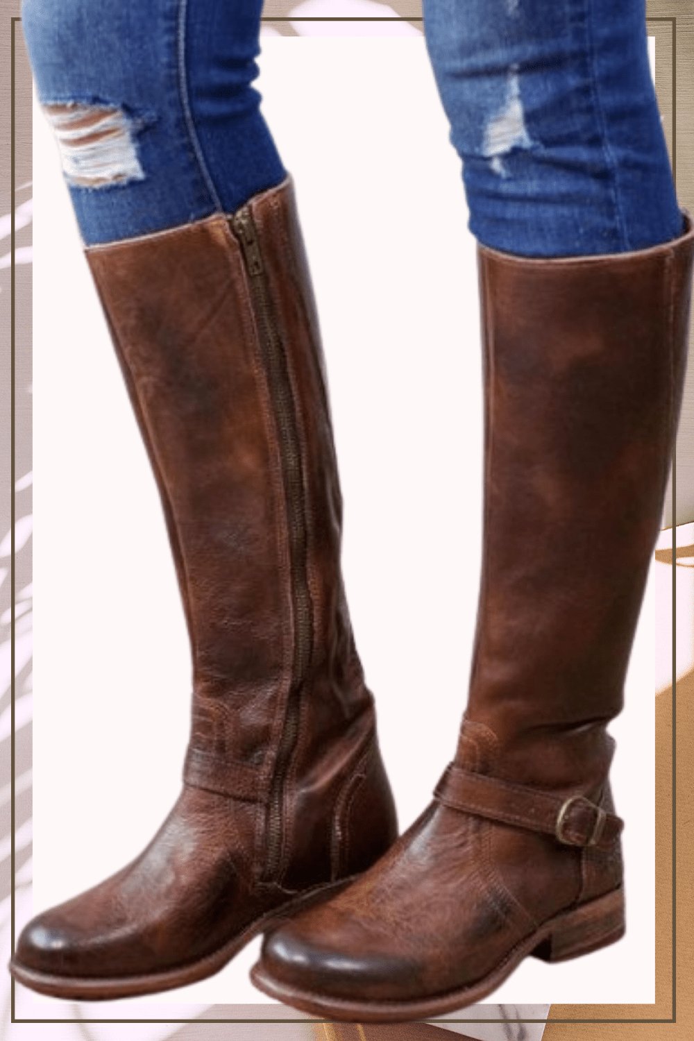 Mid-Calf High Knight Buckle Boots - TGC Boutique - Leather Boots