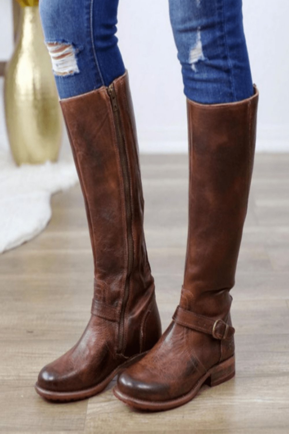 Mid-Calf High Knight Buckle Boots - TGC Boutique - Leather Boots
