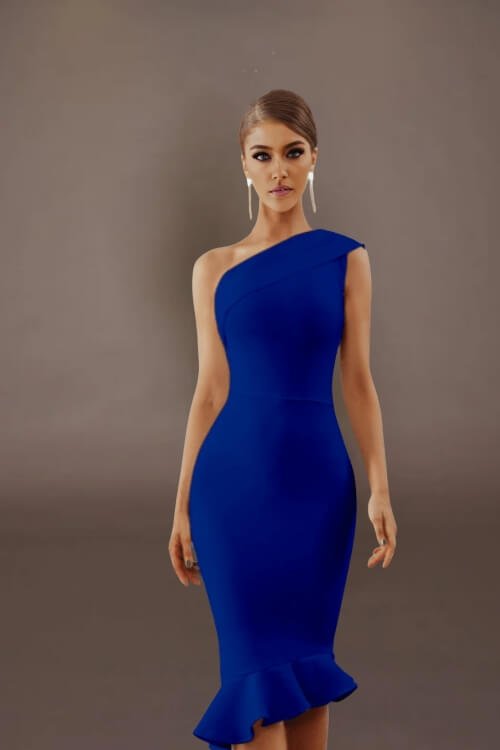Midnight In London Off The Shoulder Bodycon Ruffle Hem Midi Dress - TGC Boutique - Bodycon Dress
