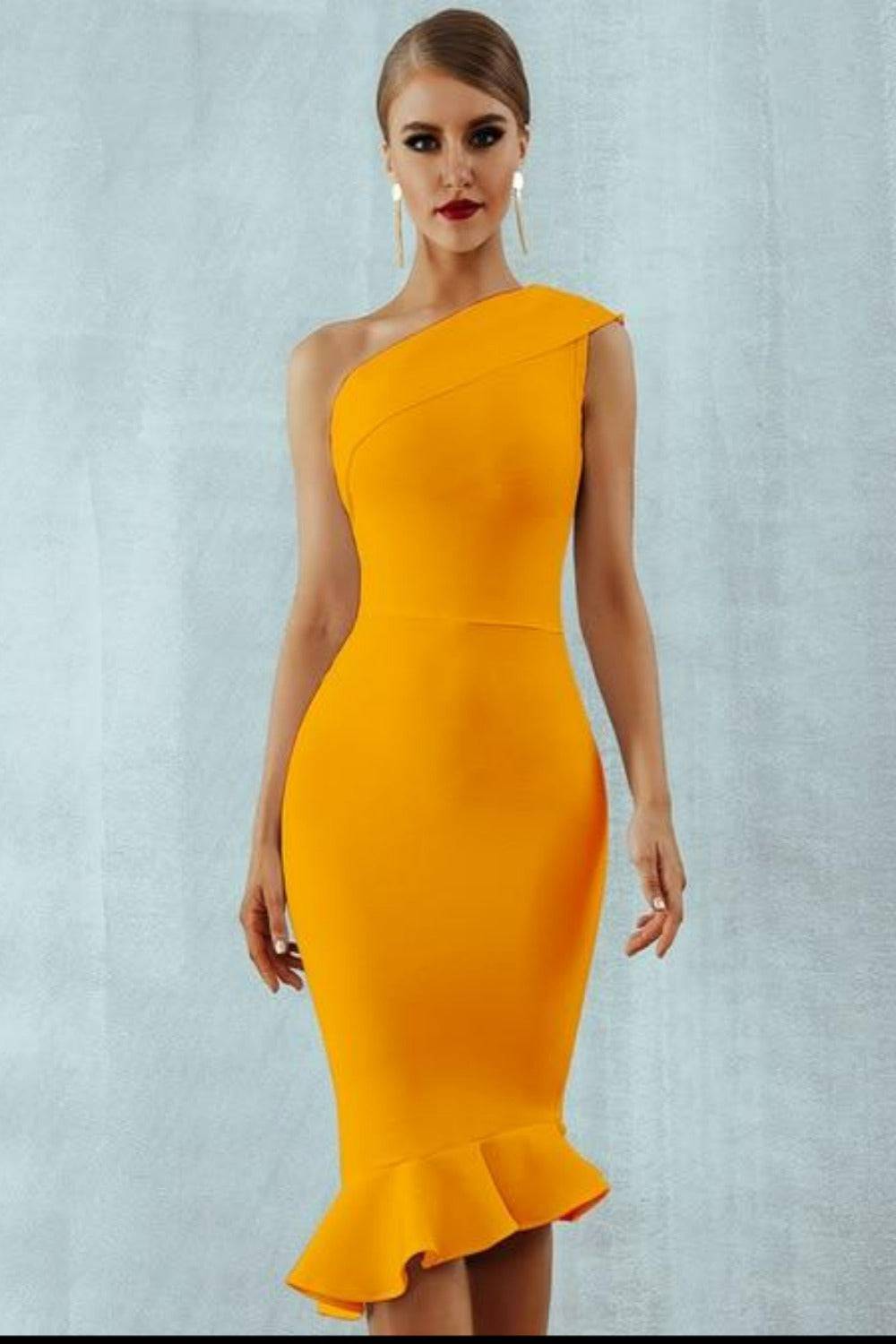 Midnight In London Ruffle Bodycon Midi Dress - TGC Boutique - Bodycon Dress