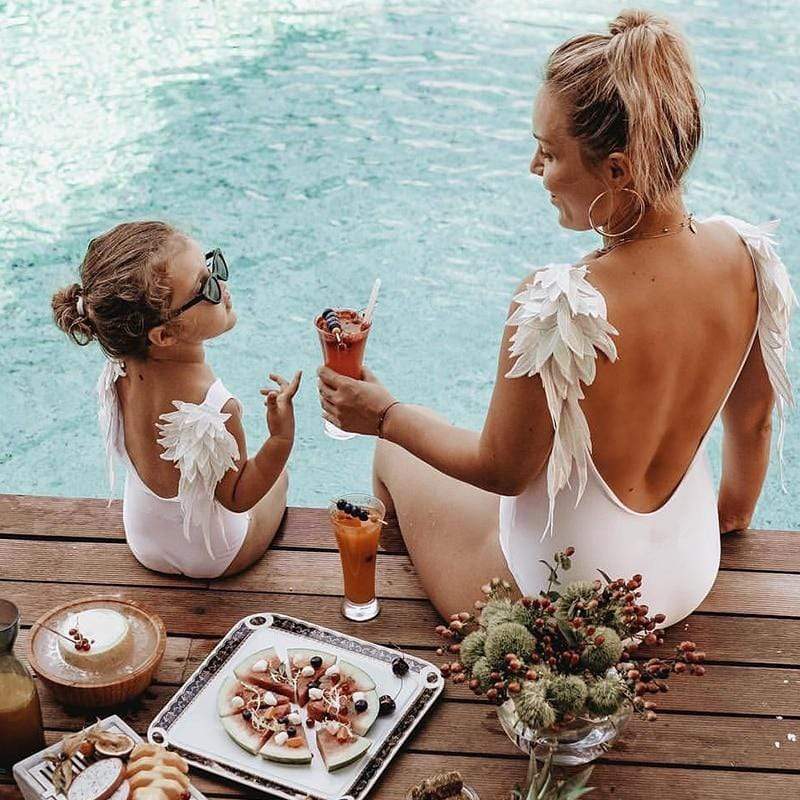 Mommy And Me Swimsuits In White - TGC Boutique - Mom and Daughter Swimsuit