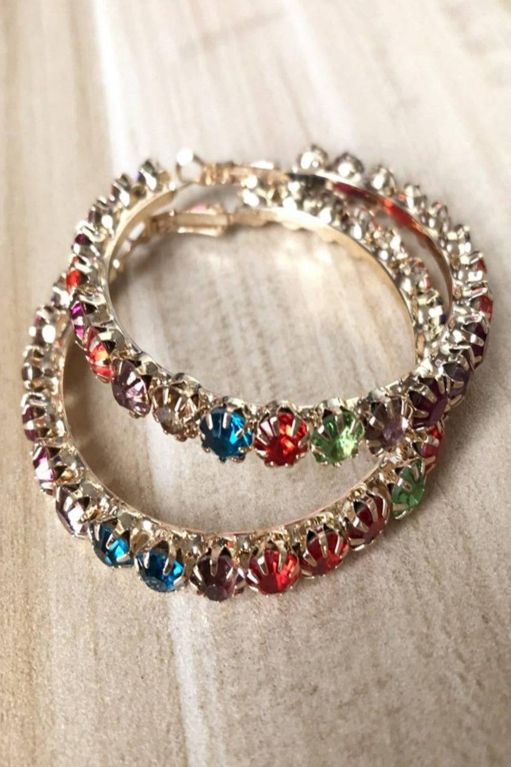 Multicolor Rainbow Rhinestone Round Big Hoop Earrings - TGC Boutique - Hoop Earrings