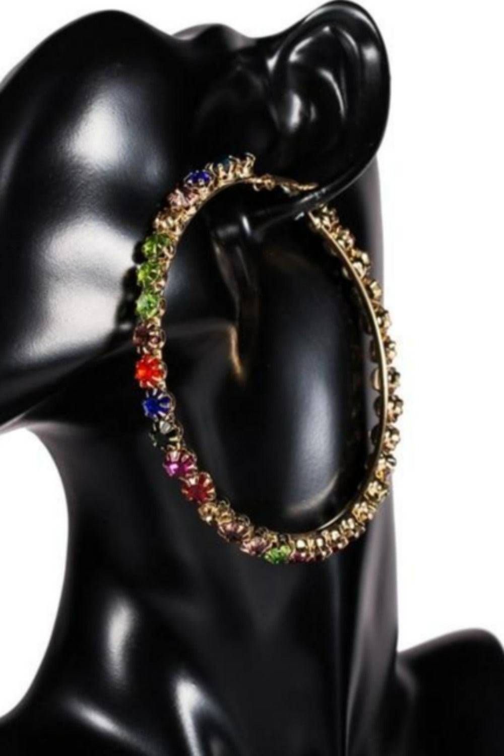 Multicolor Rainbow Rhinestone Round Big Hoop Earrings - TGC Boutique - Hoop Earrings
