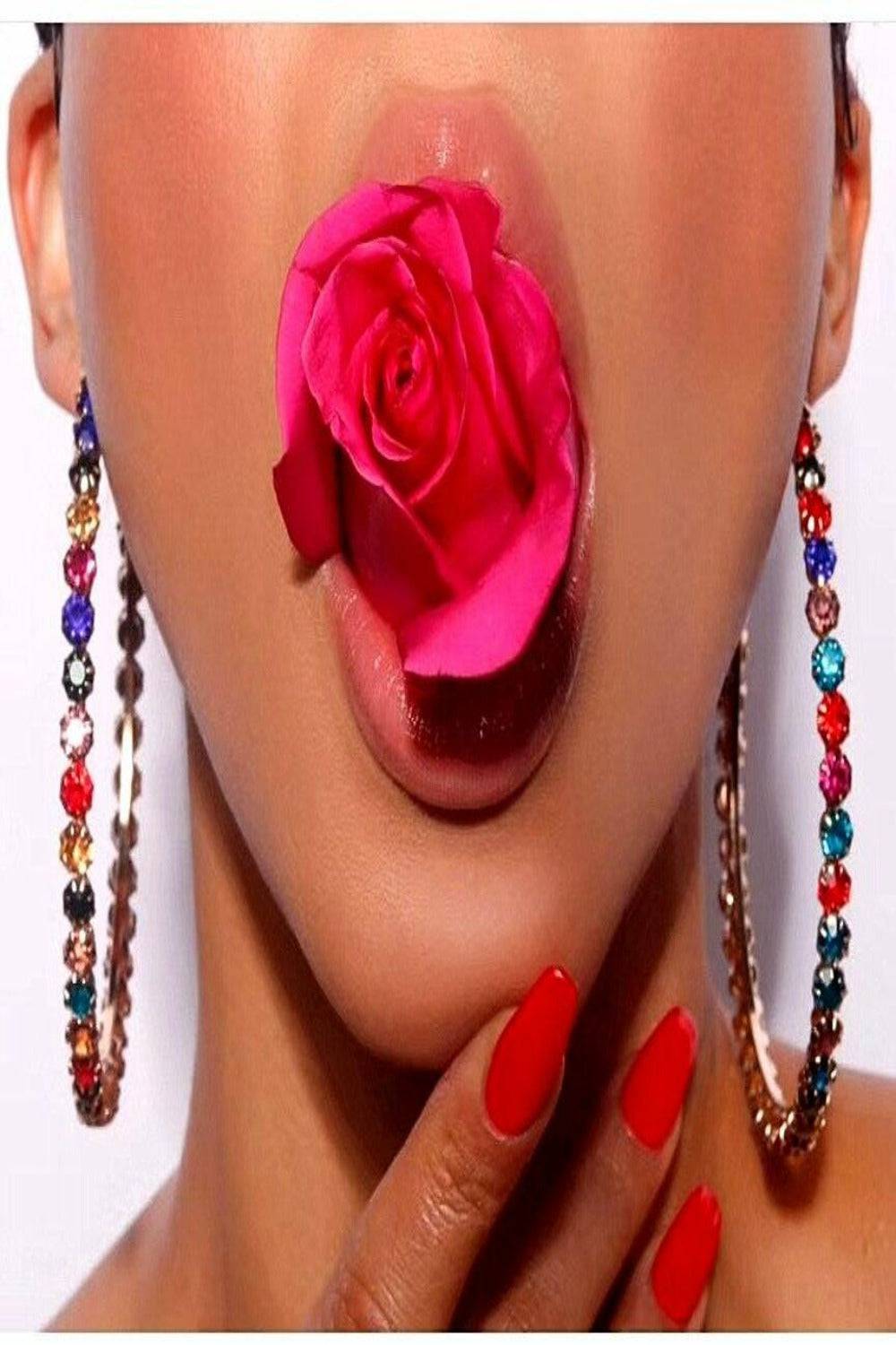 Multicolor Rainbow Rhinestone Round Big Hoop Earrings - TGC Boutique - Hoop Earrings