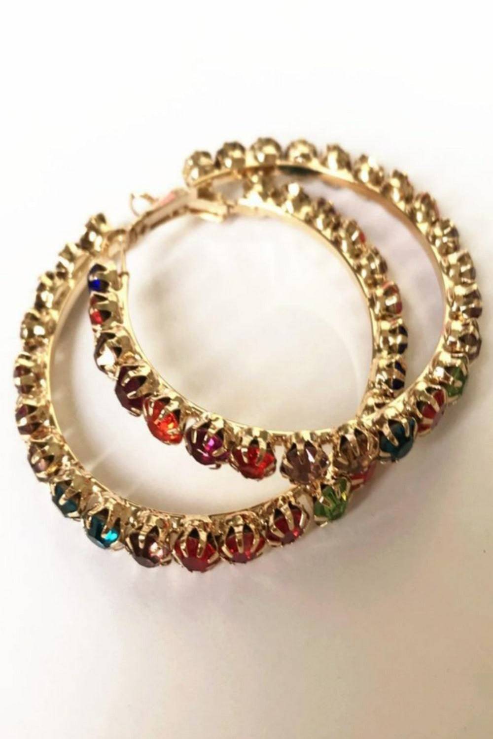 Multicolor Rhinestone Big Hoop Earrings - TGC Boutique - Earrings