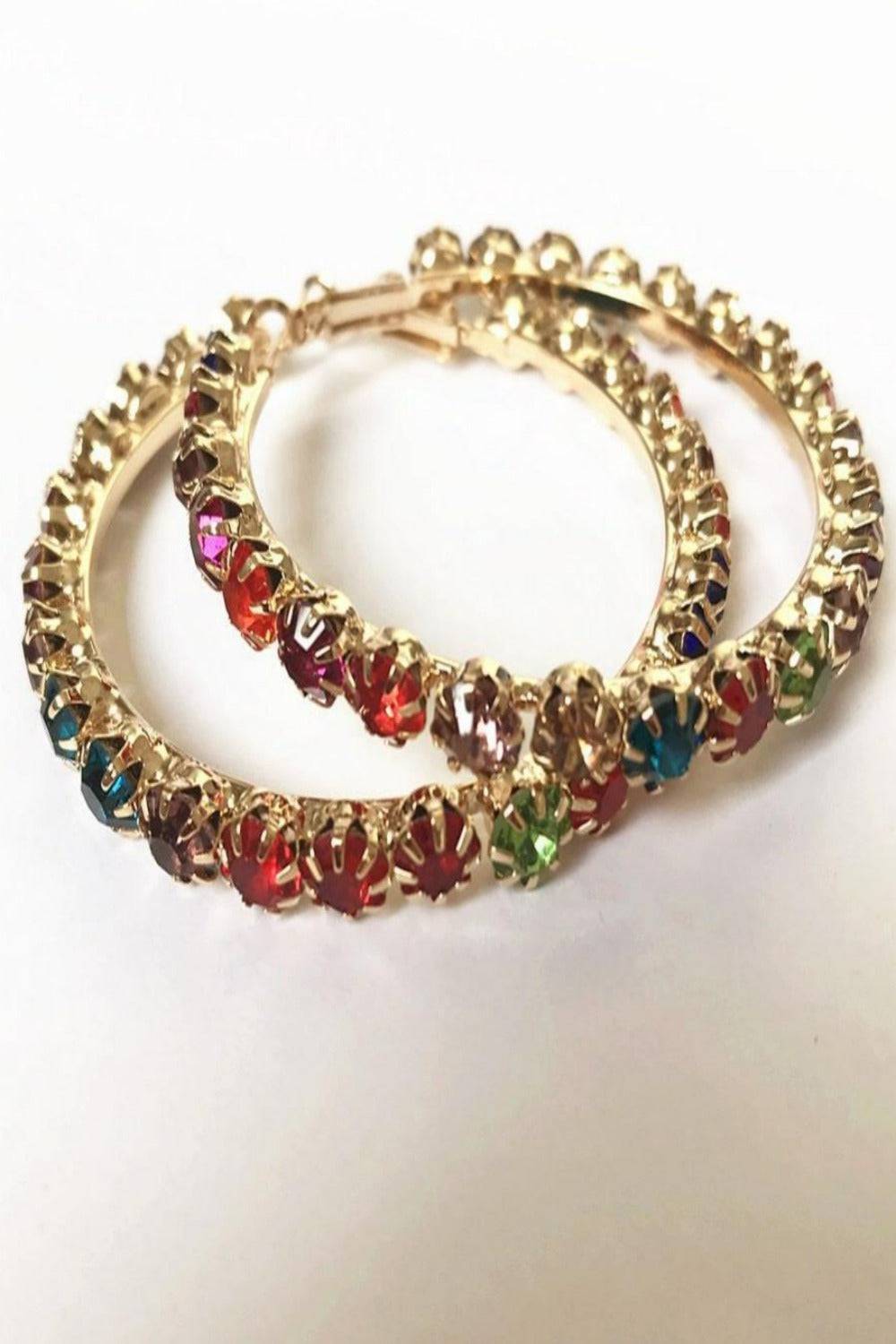 Multicolor Rhinestone Big Hoop Earrings - TGC Boutique - Earrings