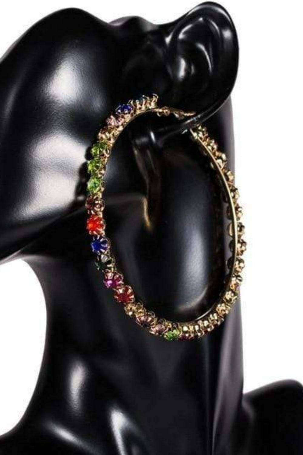 Multicolor Rhinestone Big Hoop Earrings - TGC Boutique - Earrings