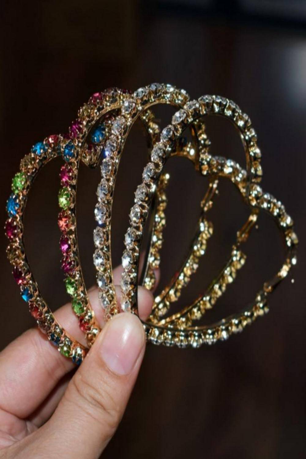 Multicolors Rhinestone Heart Shape Big Hoop Earrings - TGC Boutique - Hoop Earrings