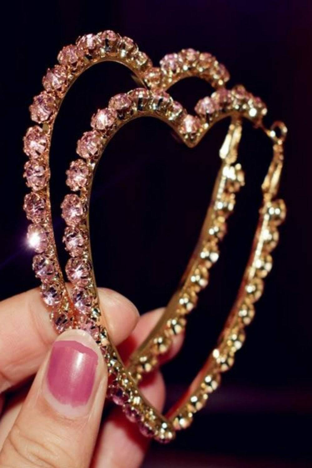 Multicolors Rhinestone Heart Shape Big Hoop Earrings - TGC Boutique - Hoop Earrings