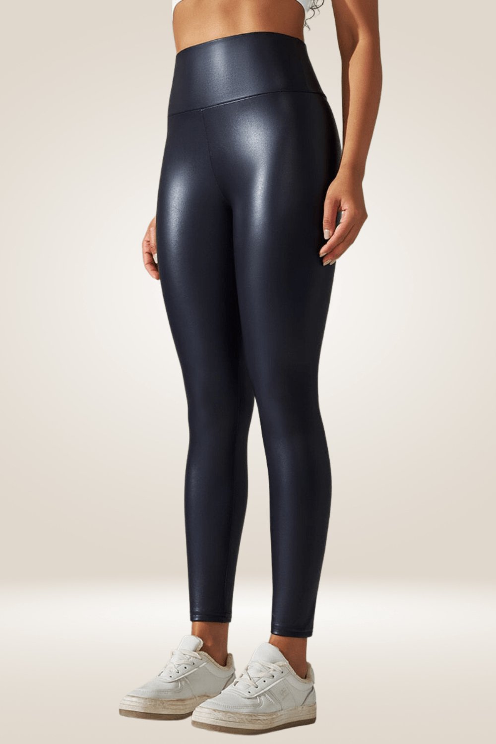 Navy Blue High Waisted Faux Leather Leggings - TGC Boutique - Leggings