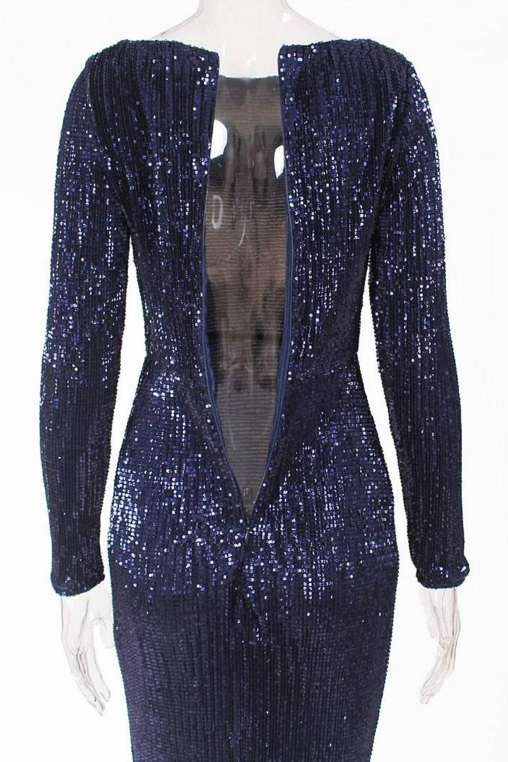 Navy Blue Long Sleeve Elastic Sequins Mermaid Maxi Dress - TGC Boutique - Evening Gown