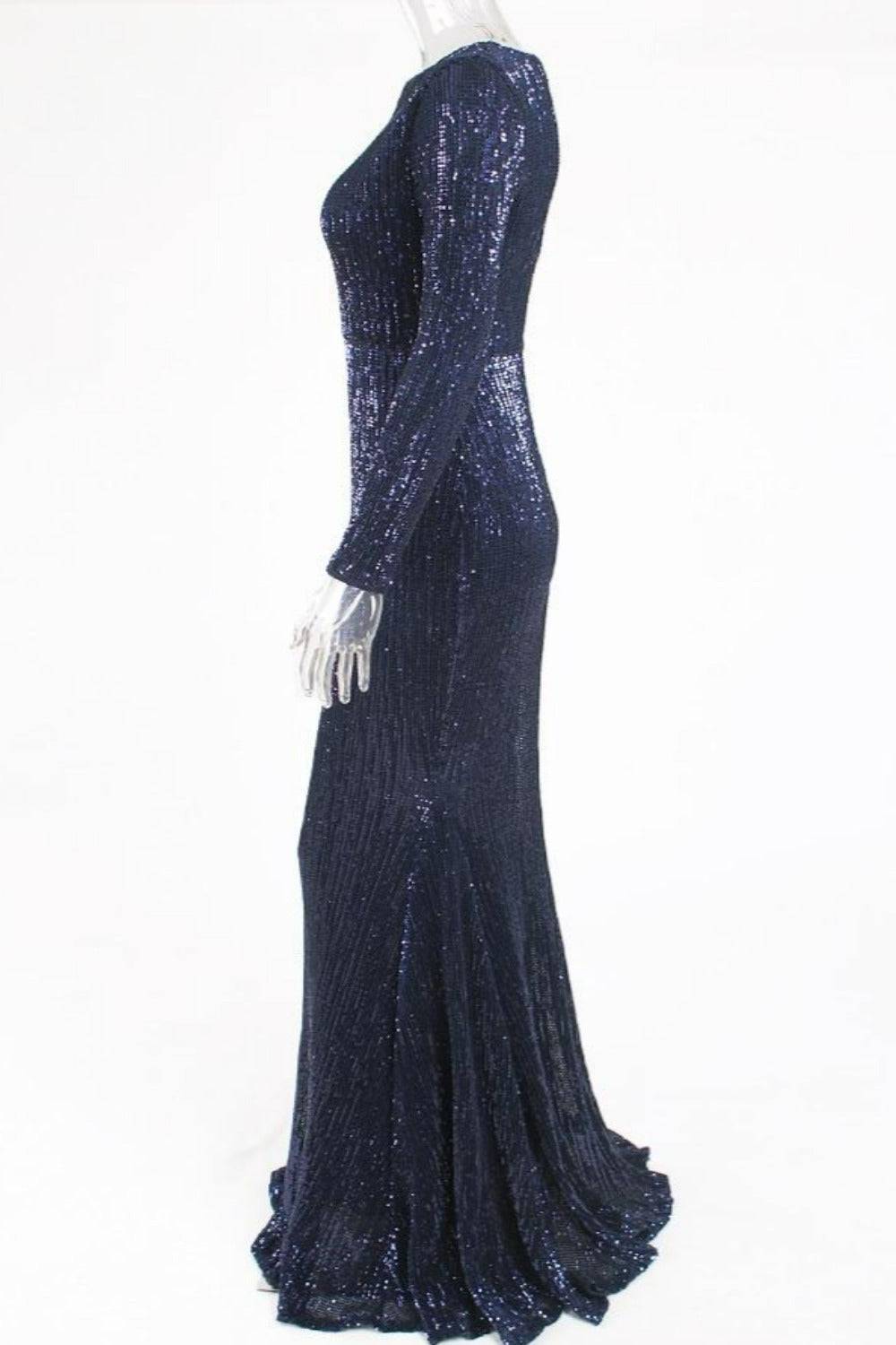 Navy Blue Long Sleeve Elastic Sequins Mermaid Maxi Dress - TGC Boutique - Evening Gown