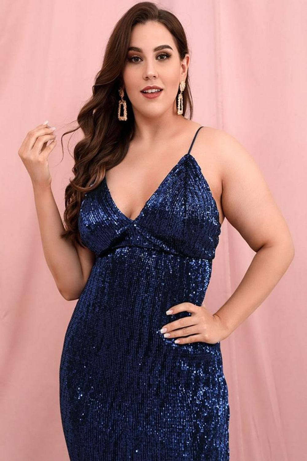 Navy Blue Open Back Sequin Dress - TGC Boutique - Plus Size Dress
