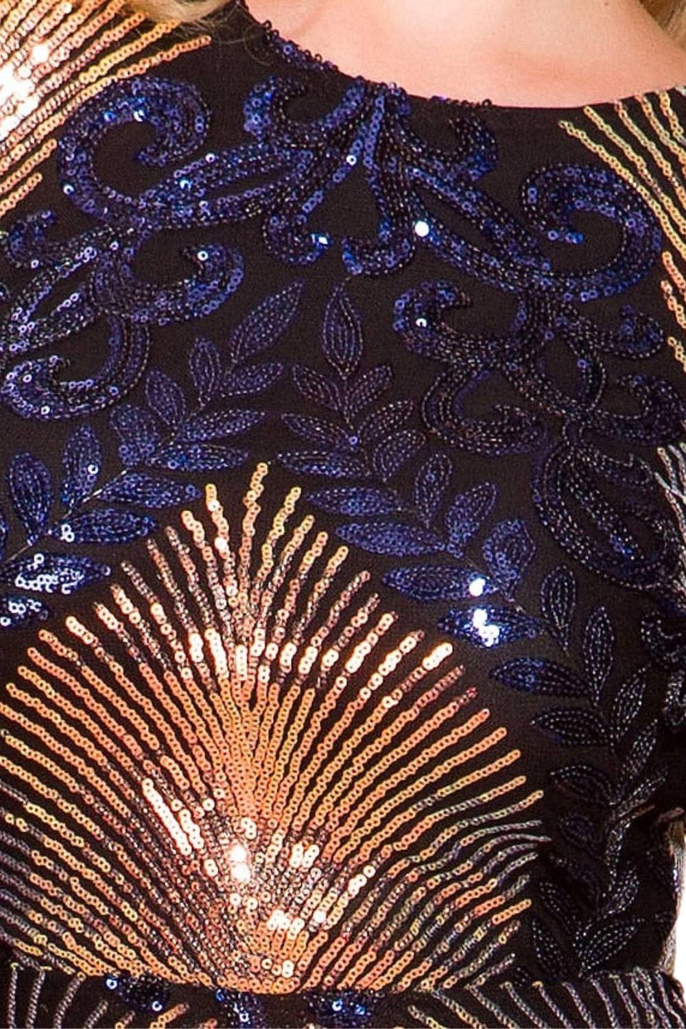 Navy Blue Sequin Long Sleeve Maxi Dress - TGC Boutique - maxi dress