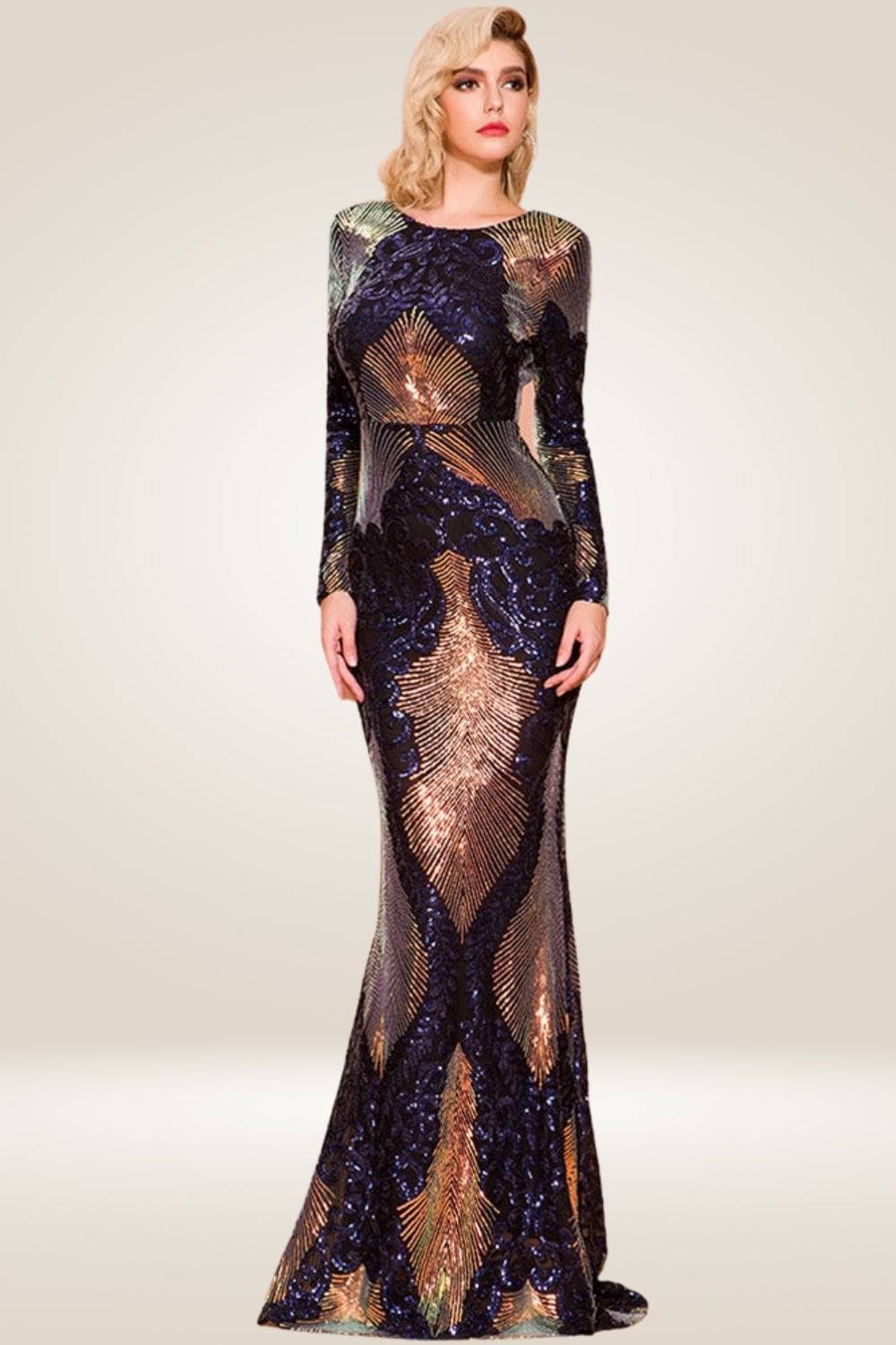 Navy Blue Sequin Long Sleeve Maxi Dress - TGC Boutique - maxi dress
